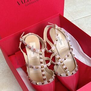 Valentino Rockstud Pumps Pink Leather Studded Heels Size 36 Authentic